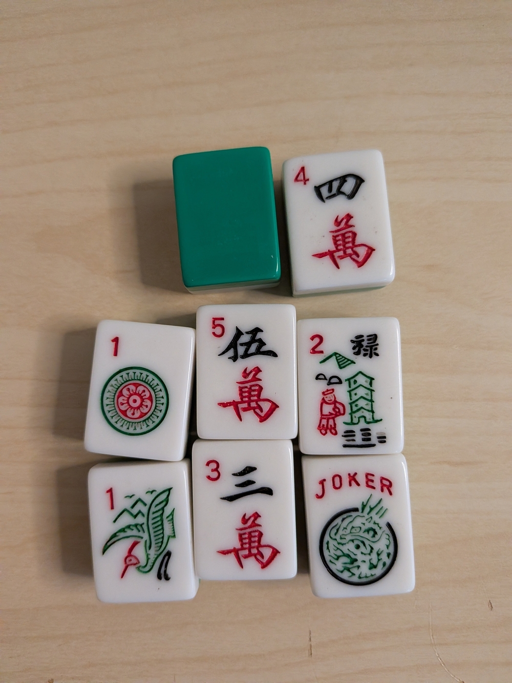 Classic White Mahjong Tiles Set - White with Red & Green Accents Replacements - Picture 3 of 3